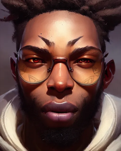 Image similar to baptiste from overwatch, character portrait, portrait, close up, concept art, intricate details, highly detailed by greg rutkowski, michael whelan and gustave dore