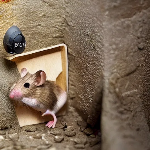 Prompt: mouse build a utopia out of a trashy human bathroom, photo realistic, wild angle lens, nat geo award winner