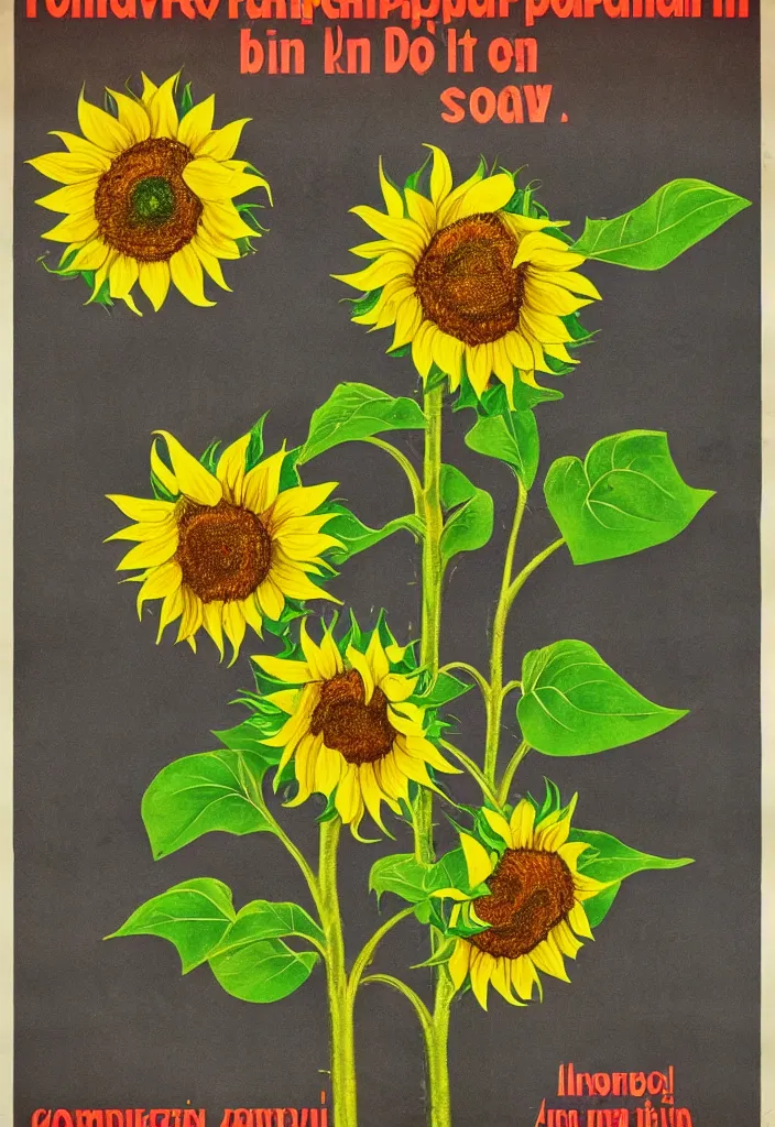 Image similar to A communist Propaganda Poster of a sunflower growing out of a dead soldier.