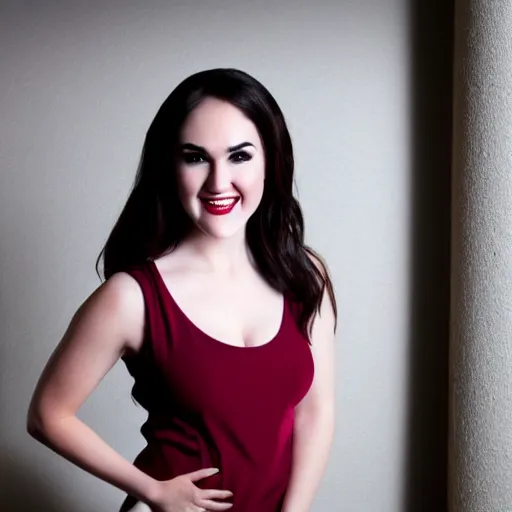 Prompt: fully clothed sasha gray smiling, portrait dramatic lighting