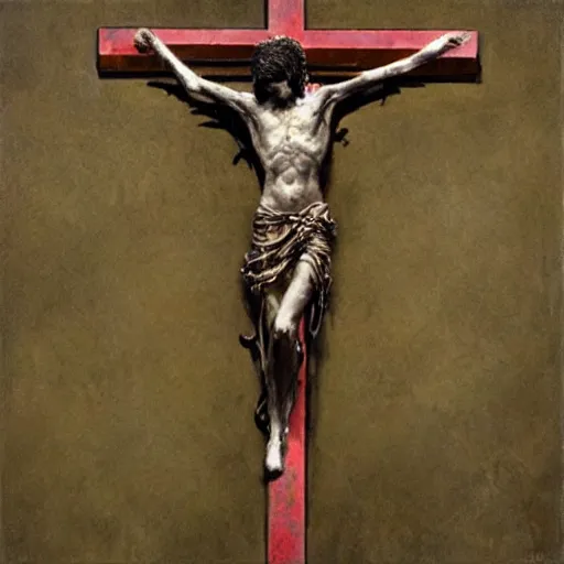 Image similar to crucifix cross made of rusty nails, art by ruan jia and wlop and greg rutkowski, masterpiece