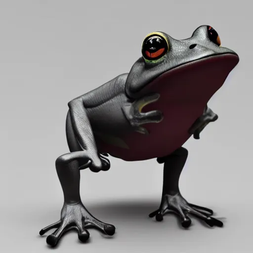 Prompt: a high quality photo of an antropomorphic frog wearing a suit, 3d scene, render, ultra realistic, artstation, cgsociety