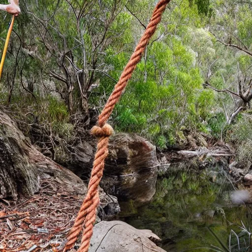 Image similar to rope swing across gully in Australian native bushland