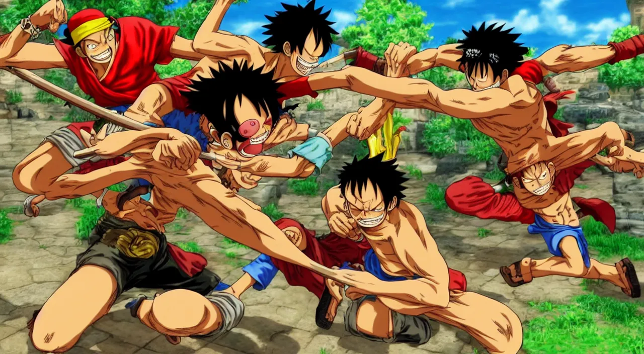 Image similar to Monkey D. Luffy and Roronoa Zoro fighting in Street Fighter III (1997)