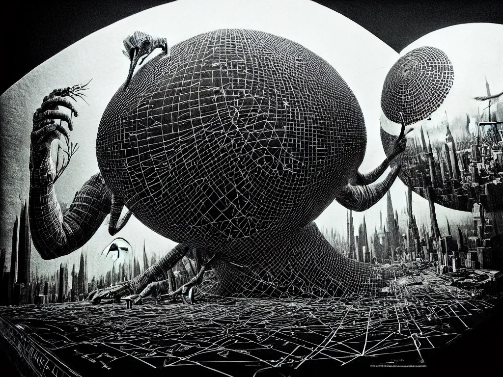 Image similar to highly detailed photo of giant plotter drawing a world, trending on deviantart, neo surrealism, sharp focus, a lot of little details, octane, masterpiece, art by max ernst