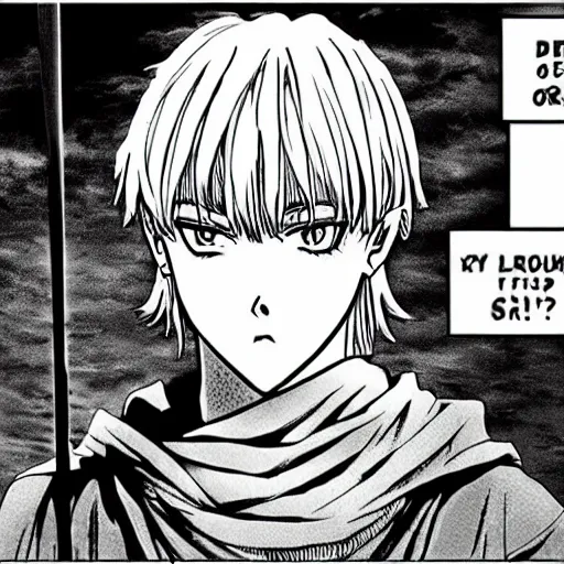 Image similar to fantasy blonde boy thief, vinland saga anime style