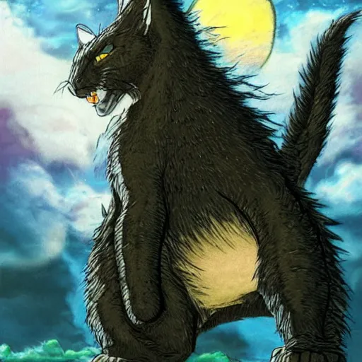 Image similar to catzilla, anime art.