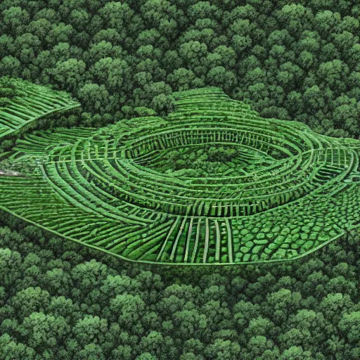 Image similar to a illustration of an architectural plan view of a labyrinth of the deforestation in amazona crisis