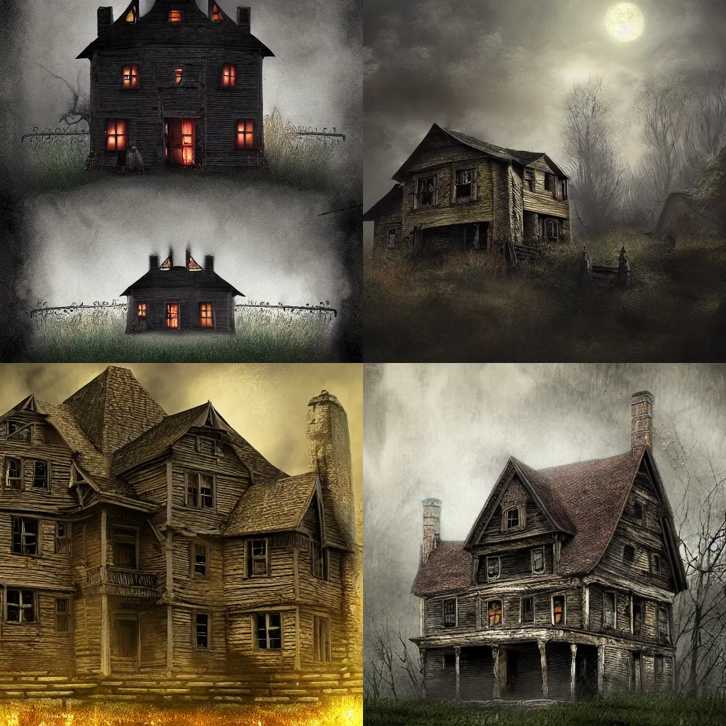 Prompt: the cursed old house, digital art, dark fantasy