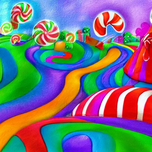 Image similar to candy land, impressionist