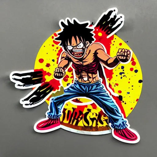 Image similar to die cut sticker, gatling attack by luffy, splatter paint