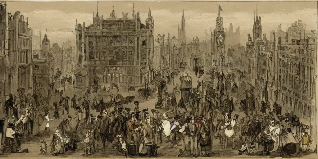 Image similar to 19th century London inhabited by rabbits