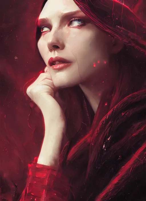 Prompt: A fancy portrait of the Scarlet Witch by Greg Rutkowski, Sung Choi, Mitchell Mohrhauser, Maciej Kuciara, Johnson Ting, Maxim Verehin, Peter Konig, Bloodborne, 8k photorealistic, cinematic lighting, HD, high details, dramatic, atmospheric , trending on artstation