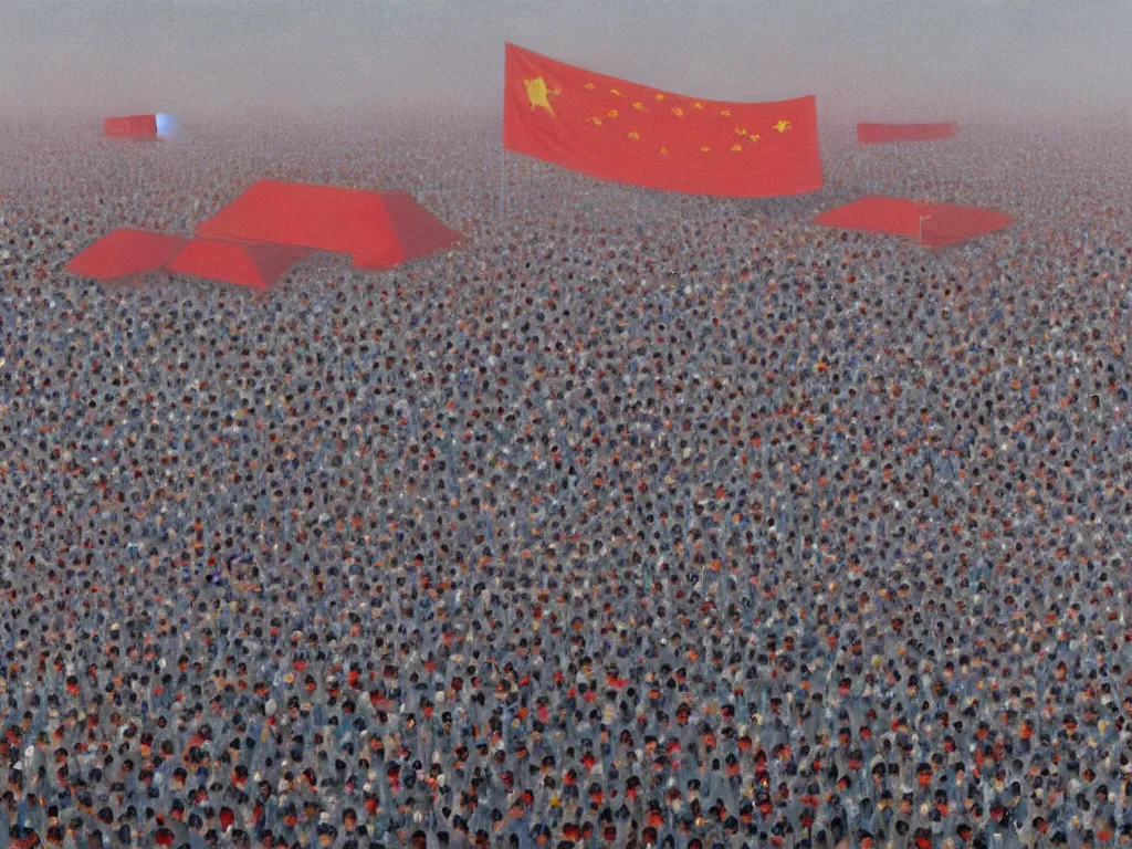 Prompt: on the evening of june 4, 1 9 8 9, tiananmen square, beijing, matte painting, detailed, elden ring, oil on canvas, trending on artstation