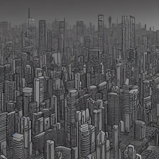 Prompt: dystopian city in the style of dr woo, thing line, single needle, monochromatic, 8 k