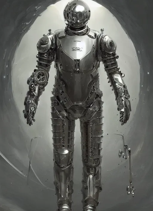 Image similar to portrait of a futuristic silver armored knight cyborg with mechanical very detailed space suit, modern fine art, fractal, intricate, elegant, highly detailed, digital photography, subsurface scattering, by jheronimus bosch and greg rutkowski,