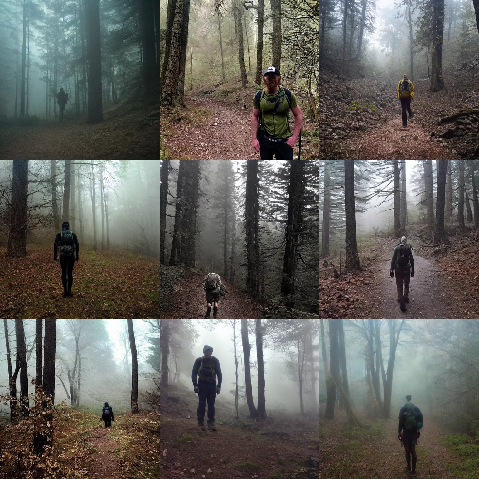 Prompt: the last photo take by a missing hiker ominous misty mysterious cryptid DCIM