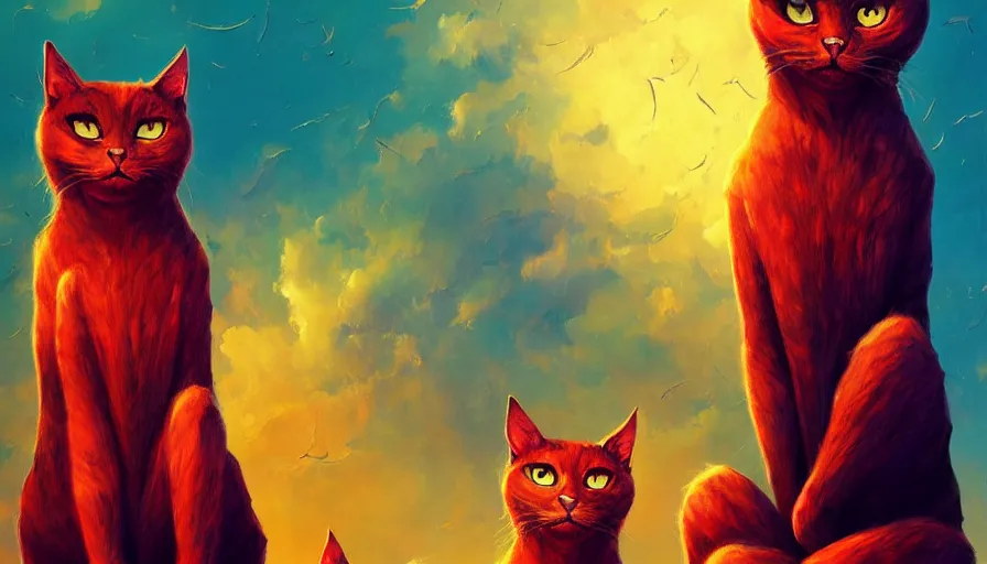 Image similar to artwork of really tall sitting cats by anato finnstark, by karol bak, by lisa frank, brush strokes, 4 k resolution