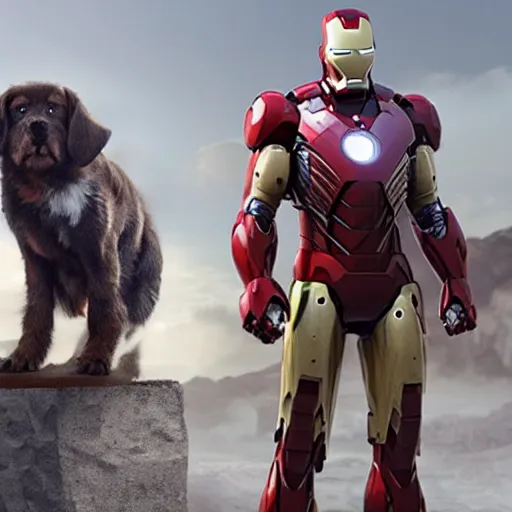 Image similar to ironman as an anthropomorphic dog, no helmet, 4 k, photorealistic, hd