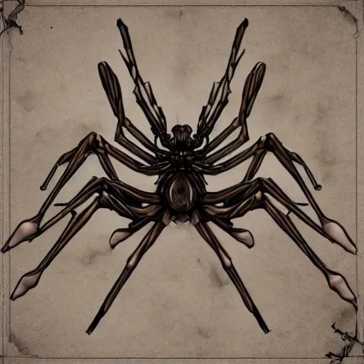 Image similar to 2d game art of steampunk spider, game character design, articulated joints, detailed, blank background