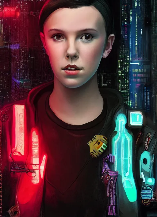 Image similar to Portrait of cyberpunk Millie Bobby Brown