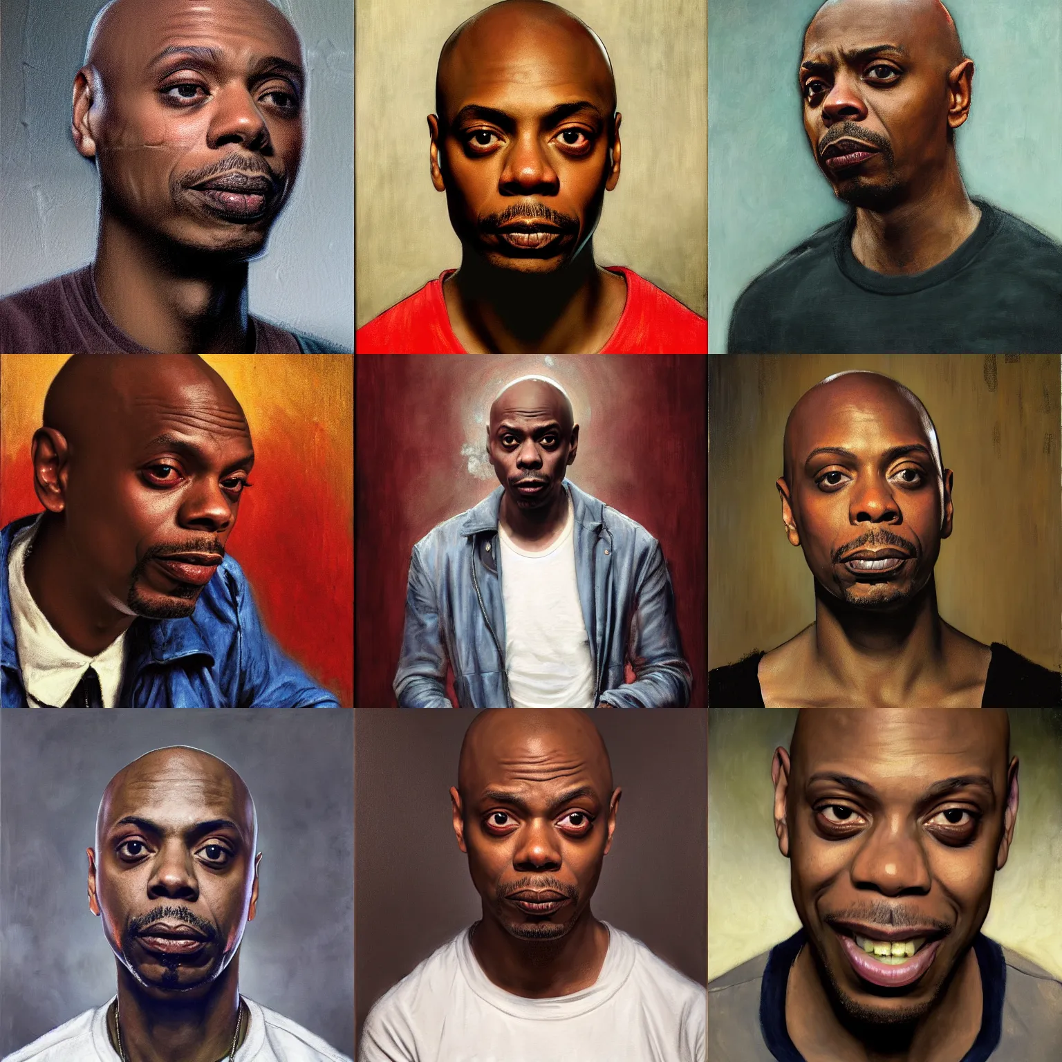 Prompt: Dave Chappelle crackhead portrait by john william waterhouse and Edwin Longsden Long and Theodore Ralli and Nasreddine Dinet, oil on canvas. Cinematic, hyper realism, dramatic lighting, high detail 8k