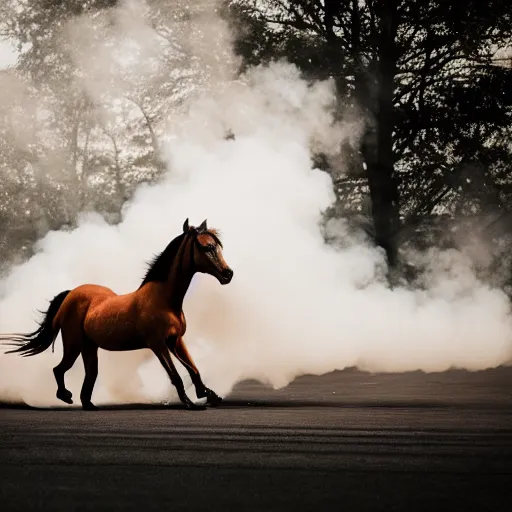 Image similar to photo of a horse doing a burnout. sigma 8 5 mm f / 8
