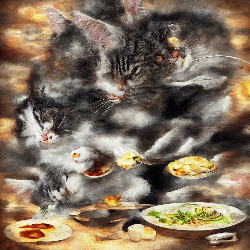 Image similar to “a cat chef named Alton Gray cooking a fish, high-definition, digital art, 8k”