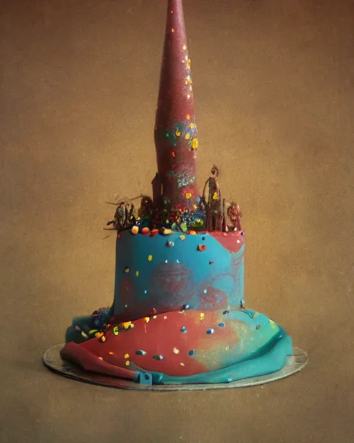 Image similar to photo of a childrens birthday cake designed by beksinski, bokeh