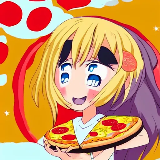 Image similar to anime girl with a pizza