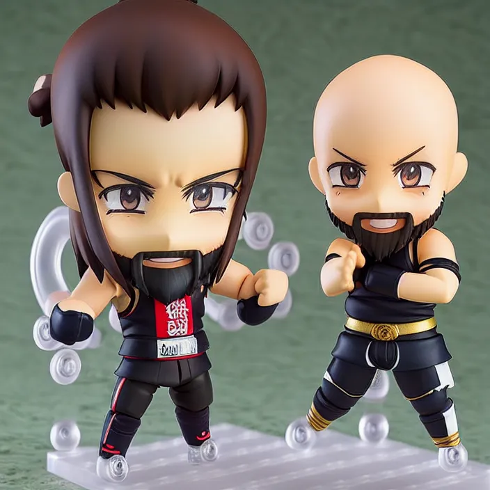 Image similar to anime nendoroid of British Kickboxer Andrew Tate, bald, with stubble beard, fantasy, figurine