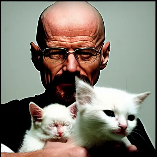 Prompt: walter white smiling holding a kitten, hd 4 photo