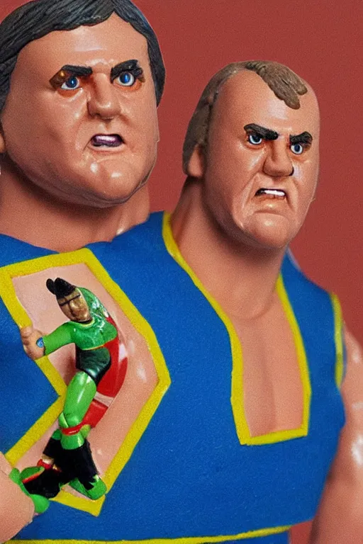 Prompt: detailed illustration, anthony albanese as a 1 9 8 0 s wrestling action figure, prime minister of australia