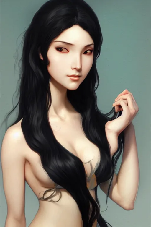 Image similar to nami, long black hair, digital art from artstation by artgerm and william - adolphe bouguereau