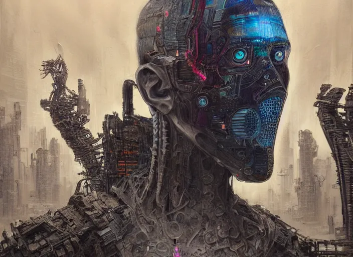 Image similar to highly detailed concept art of neuromancer characters, dystopian post - apocalyptic retrofuturistic vibe, an ultrafine detailed painting by art by hans giger and wayne barlowe, trending on deviantart, pop surrealism, whimsical, lowbrow, perfect symmetrical face, sharp focus, octane, masterpiece