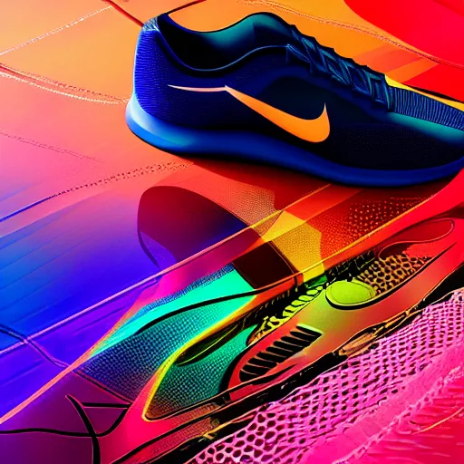 Image similar to sneaker design by Nike and apple showcase render futuristic colourful plastic photorealistic photography model image editorial