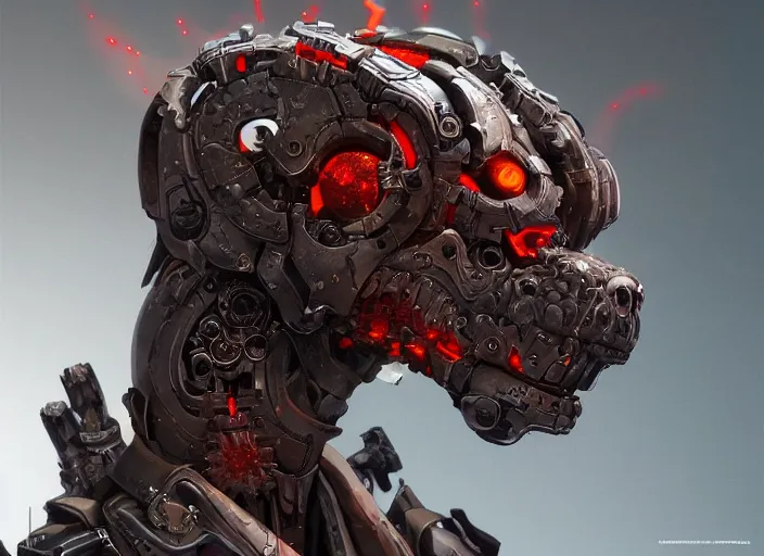 Image similar to high intricate medium shot of a cyborg hellhound, maria panfilova, andrea savchenko, mike kime, ludovic plouffe, qi sheng luo, oliver cook, makoto shinkai, trending on artstation