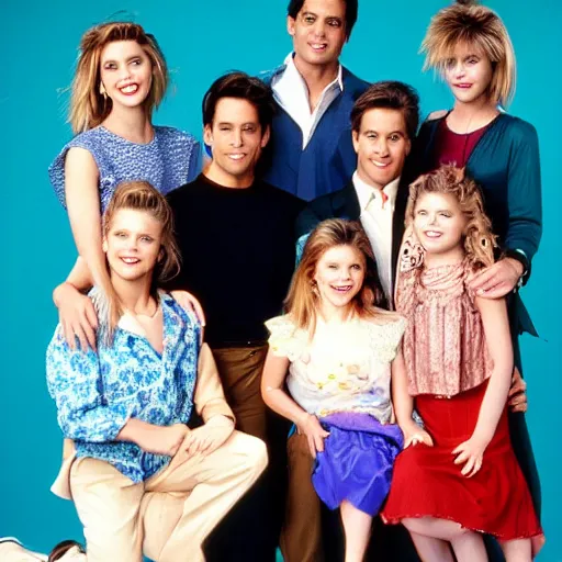 Image similar to the cast of full house 1 9 8 7, publicity photo