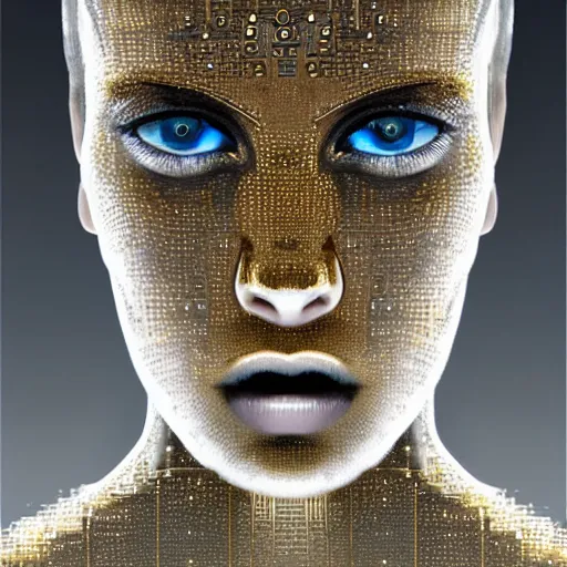 Prompt: an android made of diamonds, hyper - realistic, expressive eyes, beautiful, symmetric, golden ratio