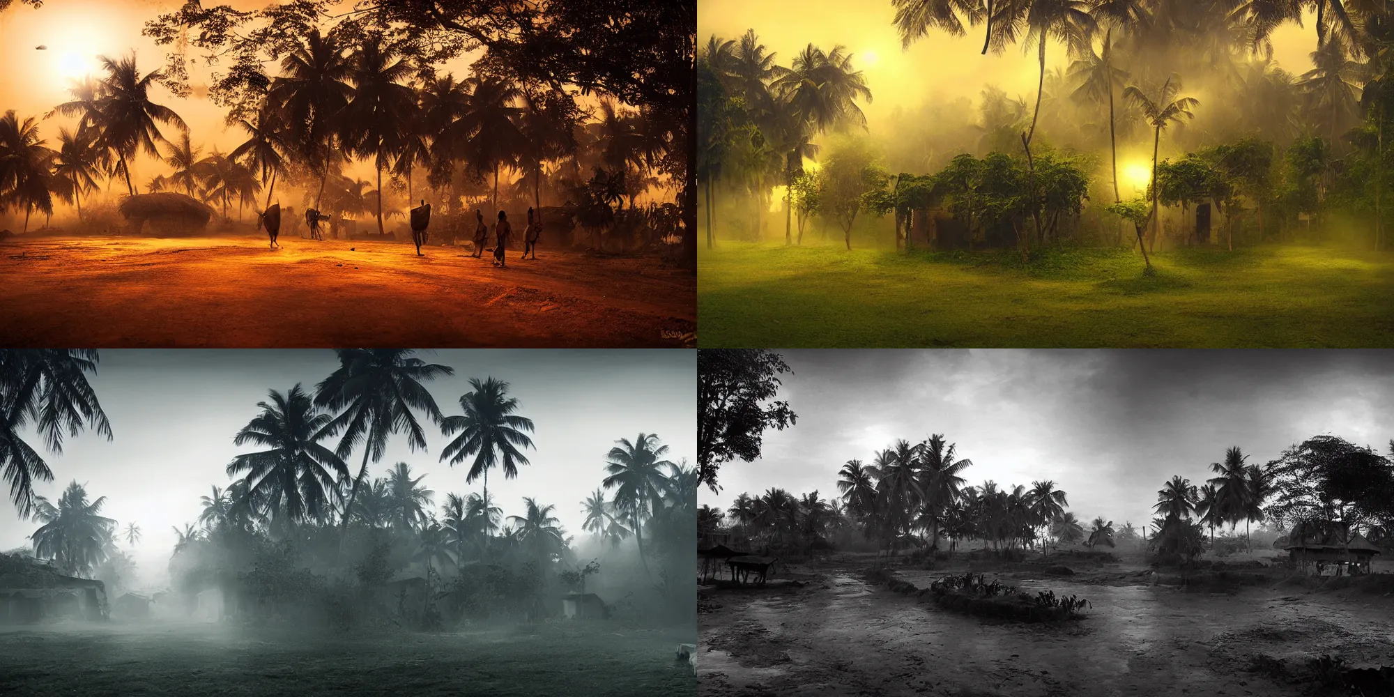 Prompt: a surreal photograph of a kerala village, volumetric lighting, cinematic,