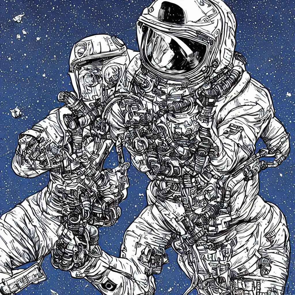 Image similar to cosmonaut skeleton tearing his space suit off laurie greasley masterpiece hyper realism, intricate detail, extremely detailed vivid colors