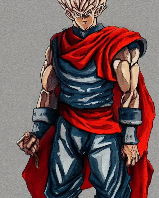 Prompt: a oil / watercolor painting full body character portrait of an old saiyan soldier / knight in the style of moebius in the style of leonard boyarsky trending on artstation deviantart pinterest detailed photorealistic highlights and shadow hd 8 k post - processing high resolution