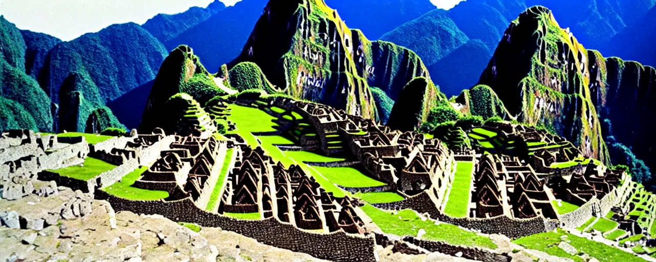 Image similar to machu picchu in the 1 4 0 0 s, with spaghetti, antiquity, canon 5 0 mm, wes anderson, kodachrome