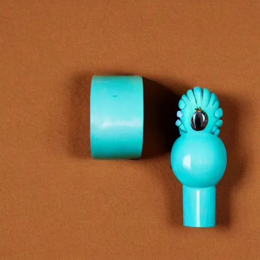 Prompt: turquoise creature in the form of a nipple smoothly passes into two heads in the form of a cylinder