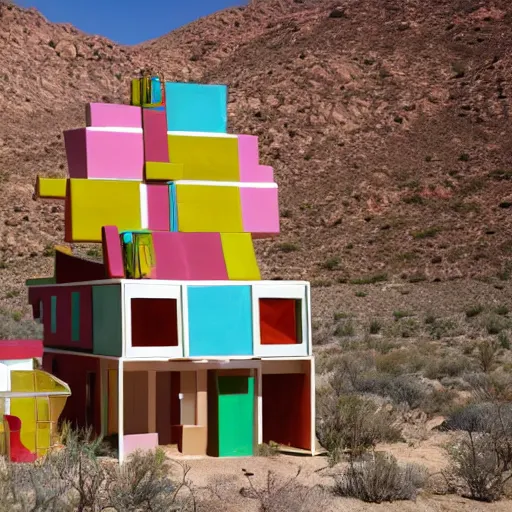 Image similar to big scale baby toy hotel in the dessert, modernism