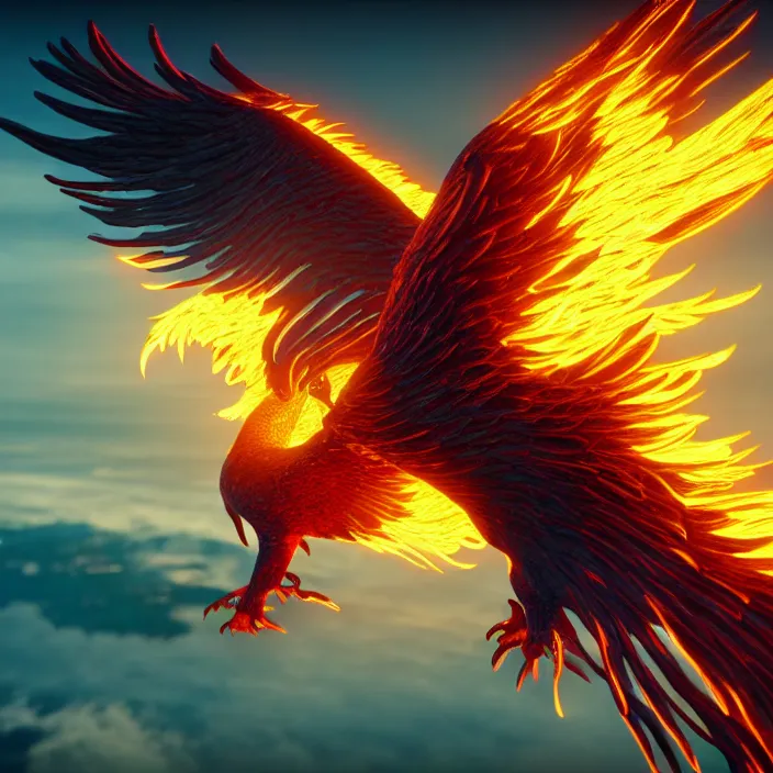 Image similar to phoenix rising, rebirth, high - quality, ultra detailed, cinematic lighting, 8 k, cgi