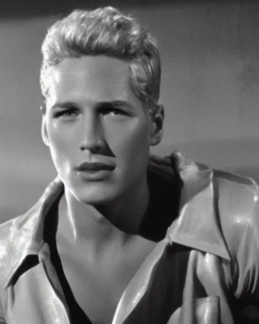 Prompt: Young Paul Newman starring as Johnny Storm, The Human Torch from The Fantastic Four Movie, Color, Modern