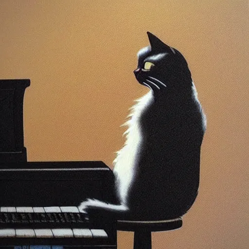 Prompt: “ cat sitting on piano, hyperrealistic ”