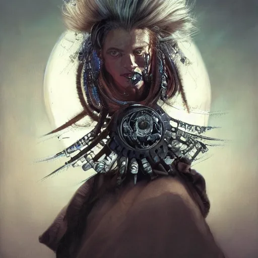 Image similar to portrait, headshot, insanely nice professional hair style, dramatic hair color, digital painting, of a old 17th century, old cyborg merchant, amber jewels, baroque, ornate clothing, scifi, realistic, hyperdetailed, chiaroscuro, concept art, art by Franz Hals and Jon Foster and Ayami Kojima and Amano and Karol Bak,