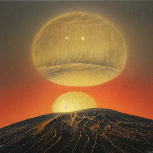 Image similar to beautiful view on hills on mars, sunset, beautiful lightning by hr giger, oil on canvas